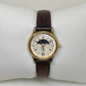 Vintage Timex moon phase date women watch 24mm gold tone case running